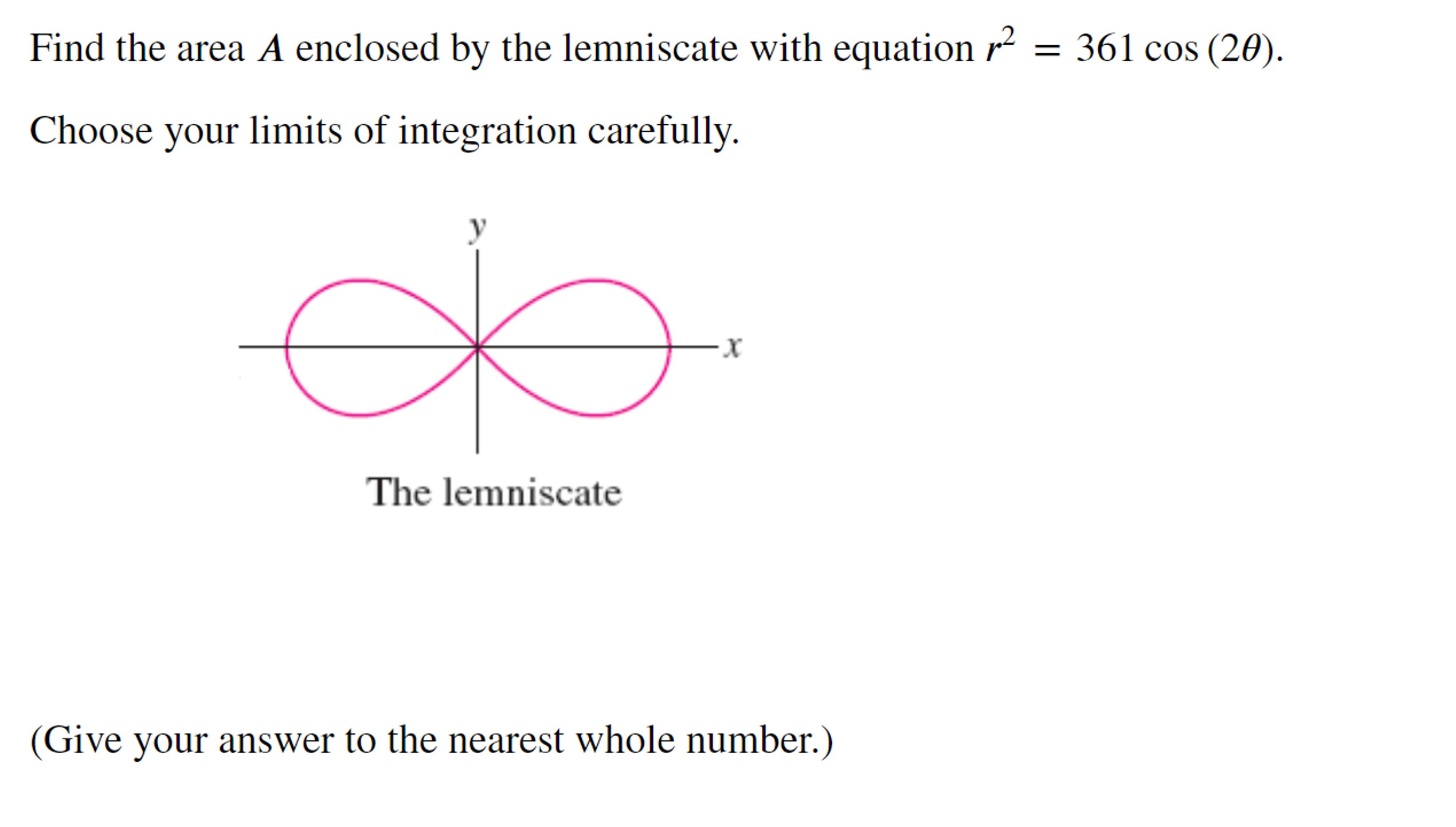Find the area A enclosed by the lemniscate with