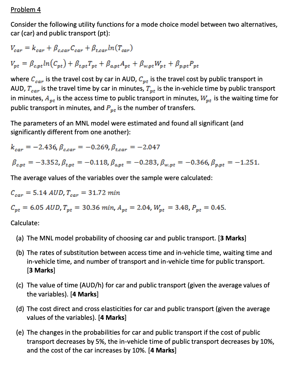 Problem 4 Consider The Following Utility Functions | Chegg.com