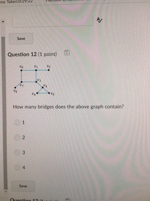 Solved me Taken:0:29:22 Save Question 12(1 point) Us U6 Us | Chegg.com
