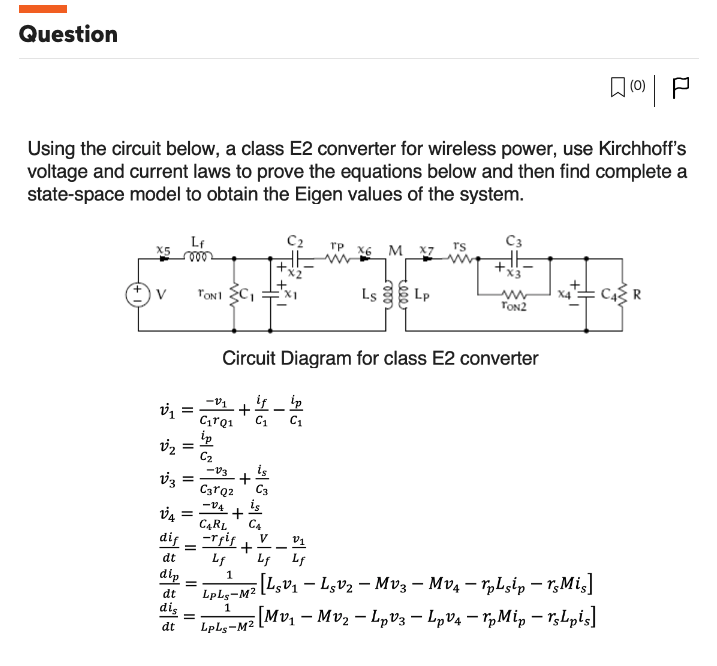 Solved Using the circuit below, a class E2 converter for | Chegg.com