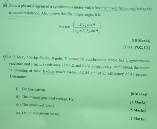 Solved (d) Draw a phasor diagram of a synchronous motor with | Chegg.com