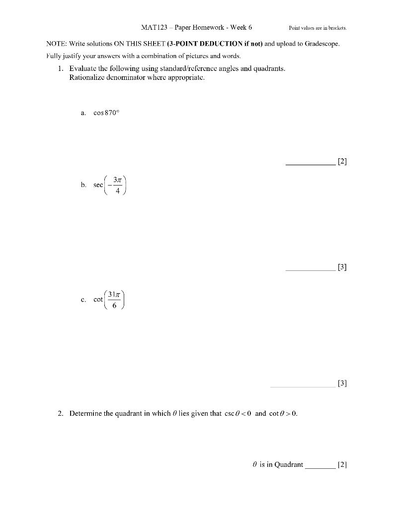 Solved MAT123 - Paper Homework - Week 6 Point values are in | Chegg.com