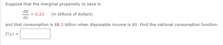 Solved Suppose that the marginal propensity to save is ds = | Chegg.com