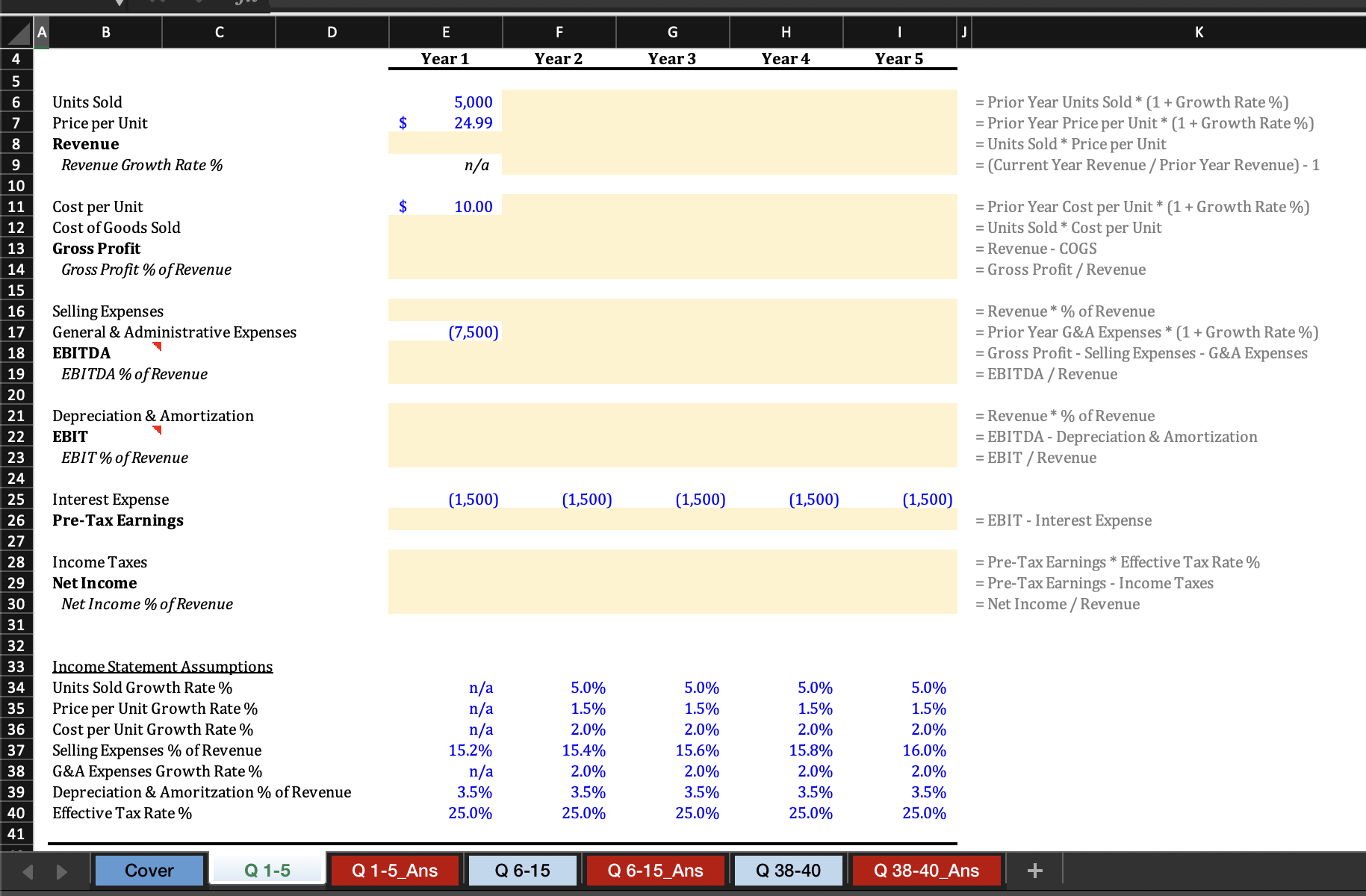 Financial Model Input Assumption Example Solved Complete the financial model using the assumptions | Chegg.com