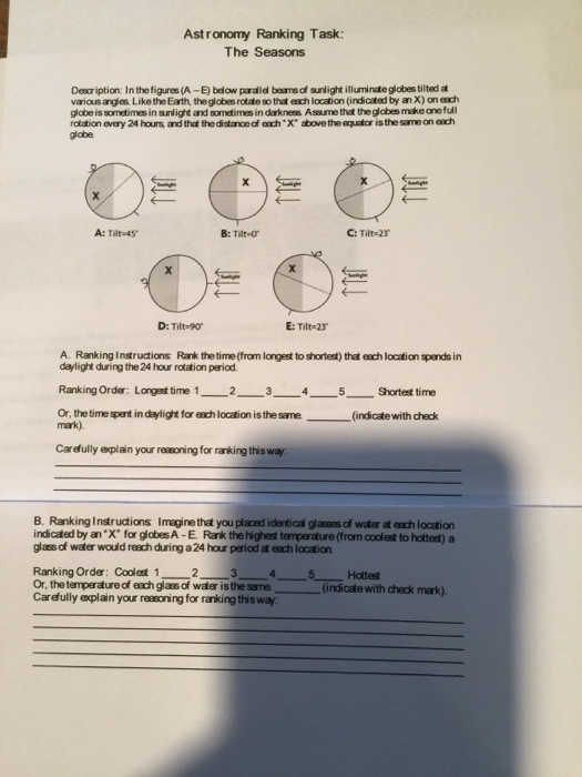 Solved Astronomy Ranking Task: The Seasons Description: In | Chegg.com