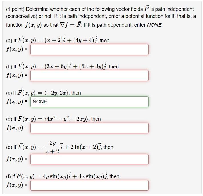 Solved (1 point) Determine whether each of the following | Chegg.com