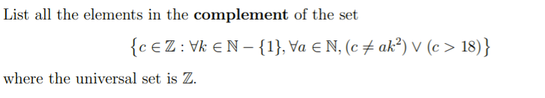 Solved List all the elements in the complement of the set | Chegg.com