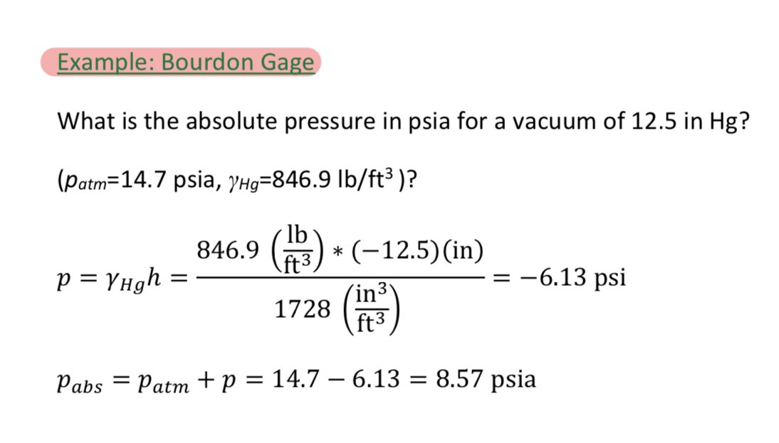 Solved What is the absolute pressure in psia for a vacuum of