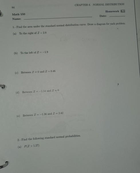 Normal distribution homework answers picture