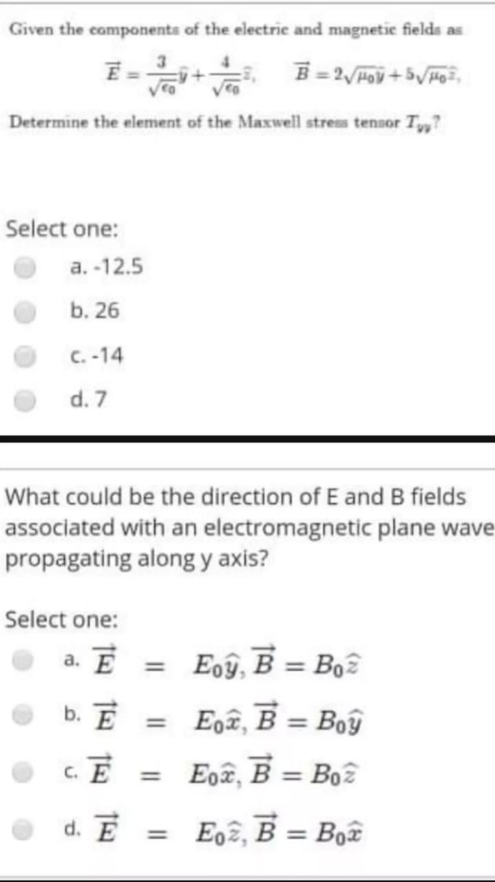 Solved Given the components of the electric and magnetic | Chegg.com