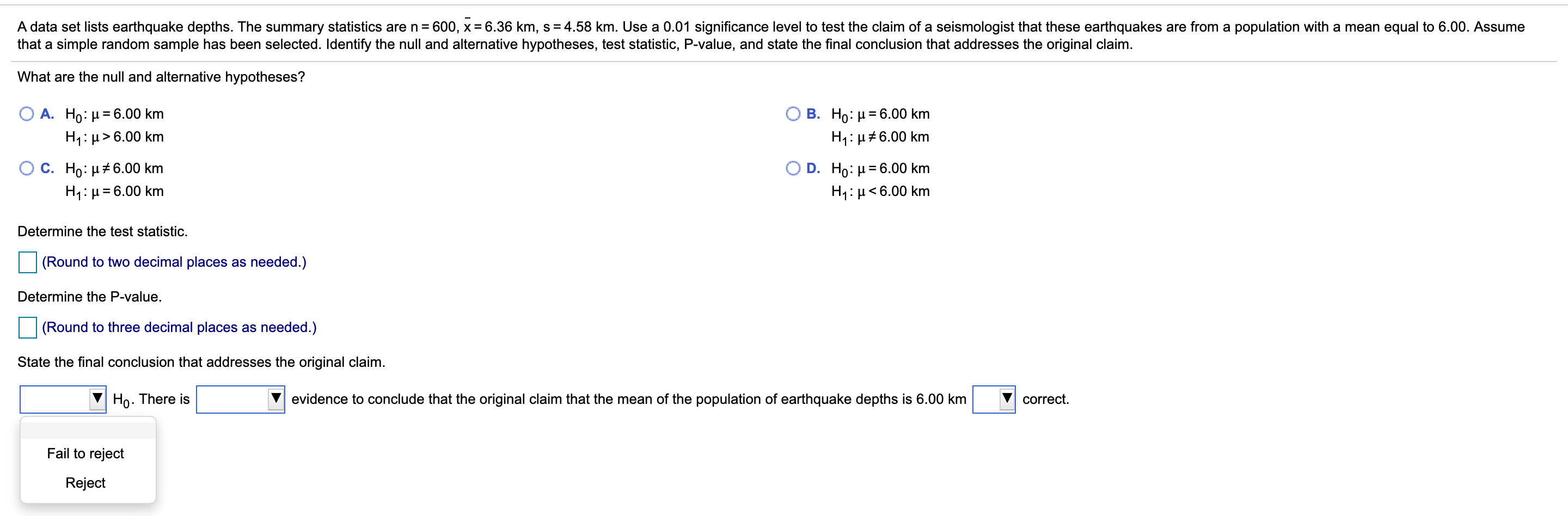 Solved A data set lists earthquake depths. The summary | Chegg.com