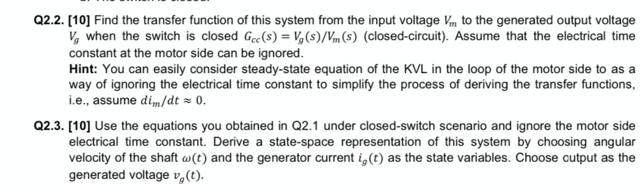 Solved Q2.2. [10] Find the transfer function of this system | Chegg.com