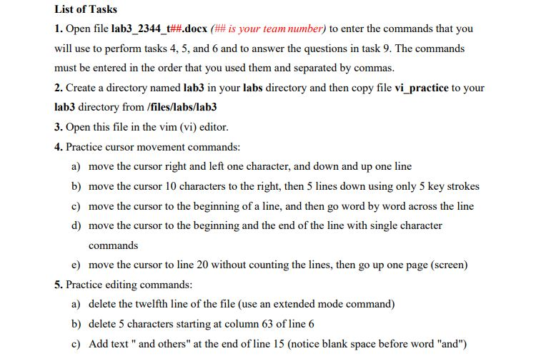 List of Tasks 1. Open file lab3_2344_t##.docx (## is | Chegg.com