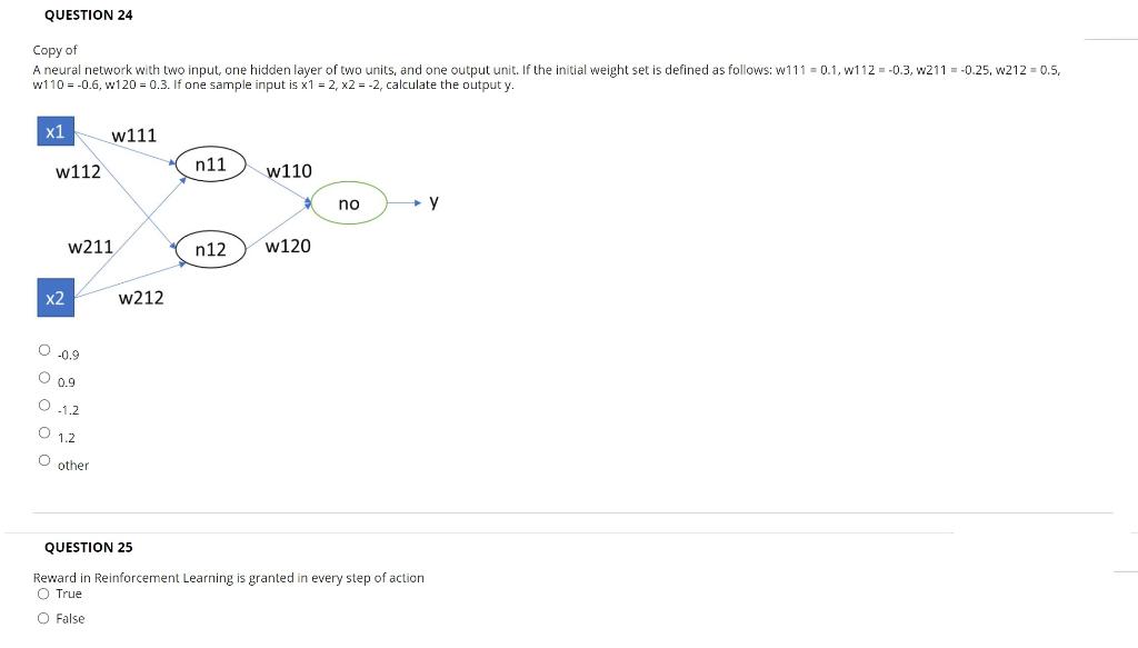 Solved QUESTION 24 Copy of A neural network with two input, | Chegg.com