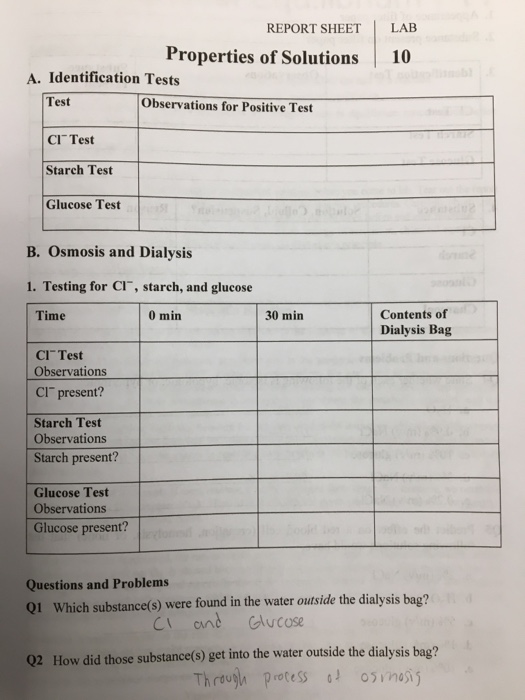 Solved REPORT SHEET LAB Properties of Solutions 10 A.