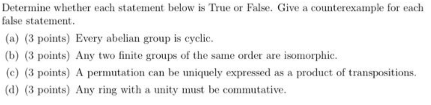 Solved Determine whether each statement below is True or | Chegg.com