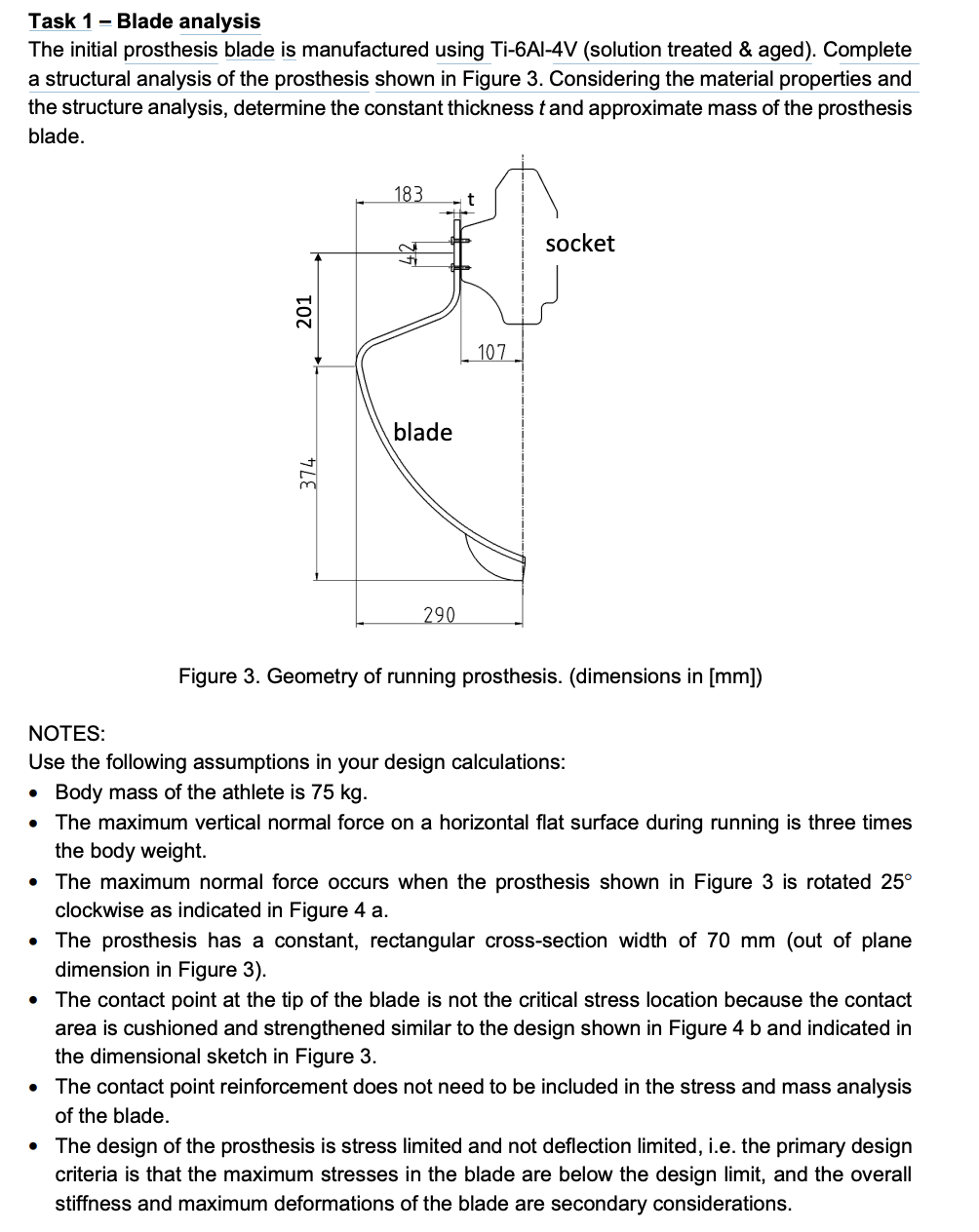 Solved Task 1 -Blade Analysis The Initial Prosthesis Blade | Chegg.com