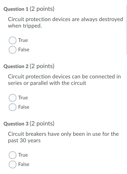 Solved Question 1 2 Points Circuit Protection Devices A Chegg Com