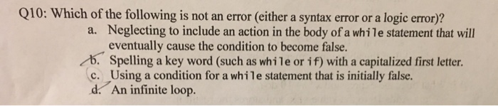 Solved Q10: Which of the following is not an error (either a | Chegg.com