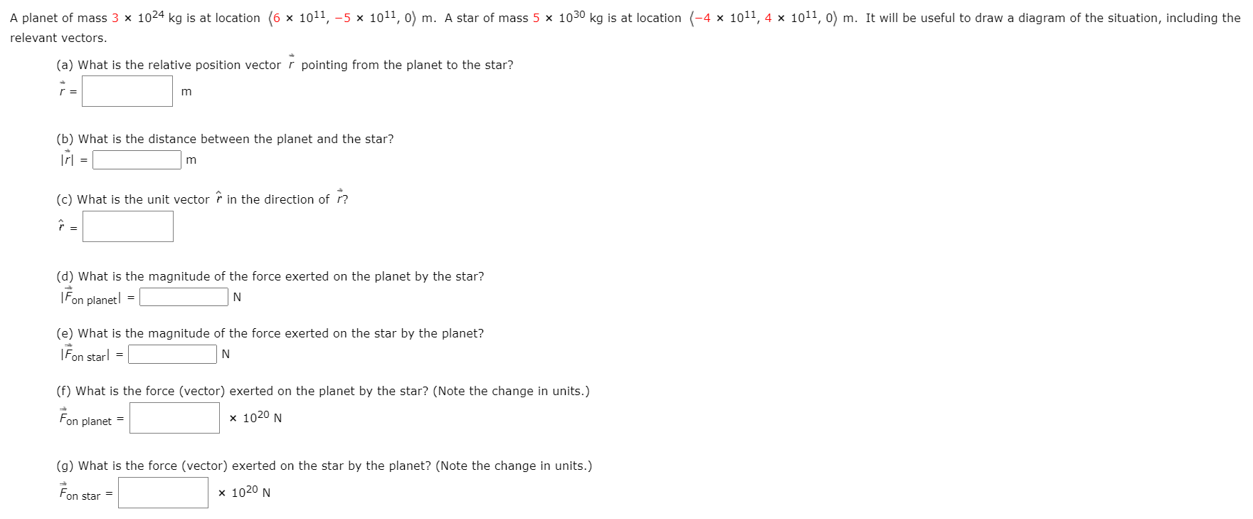 Solved A planet of mass 3 x 1024 kg is at location (6 * | Chegg.com