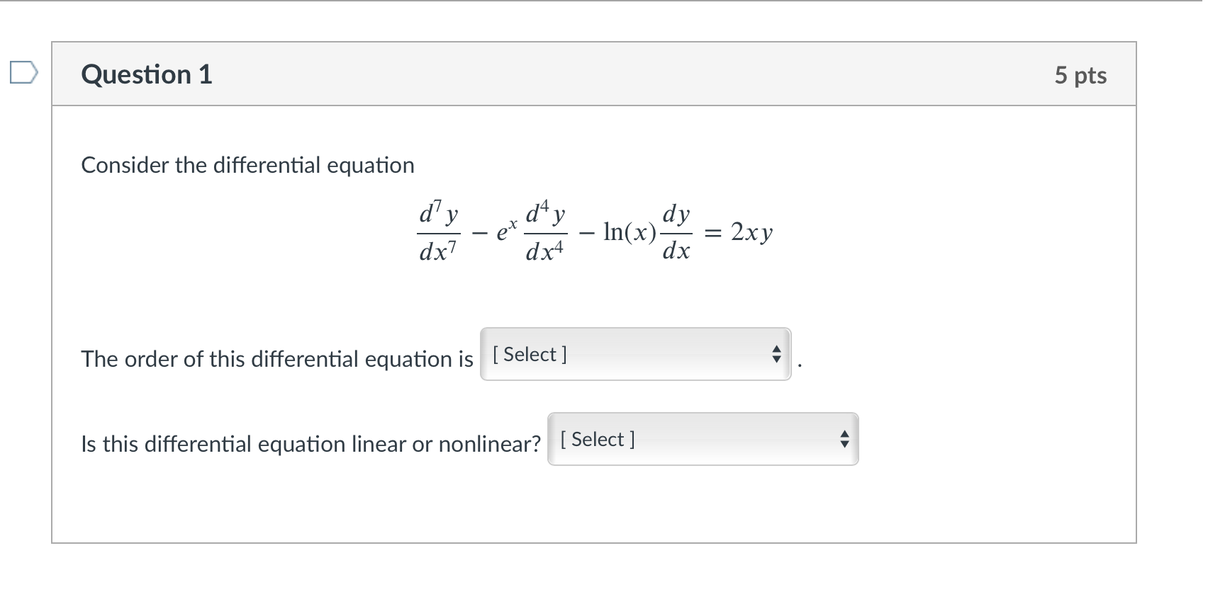 Solved Question 1 5 pts Consider the differential equation | Chegg.com