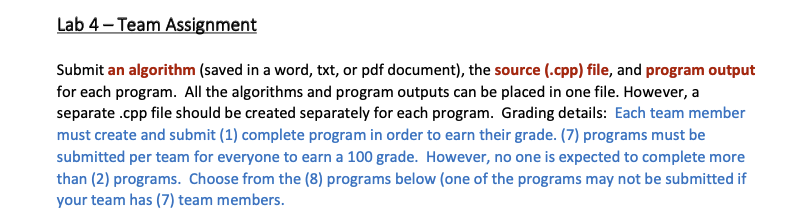Solved Lab 4 - Team Assignment Submit an algorithm (saved in | Chegg.com