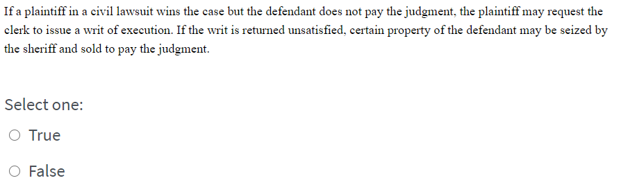 Solved If a plaintiff in a civil lawsuit wins the case but | Chegg.com