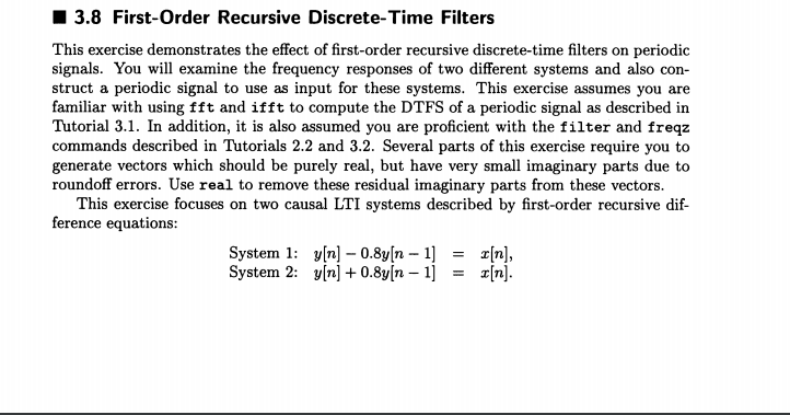 Solved 3.8 First-Order Recursive Discrete-Time Filters This | Chegg.com
