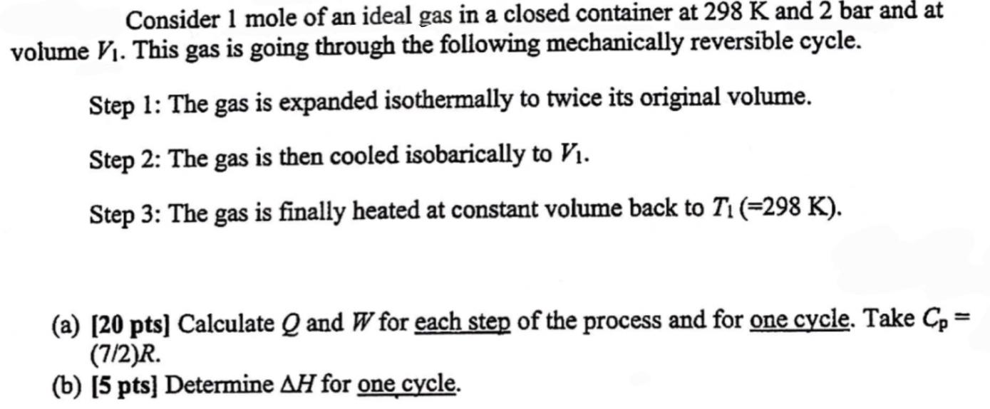 Solved Consider 1 mole of an ideal gas in a closed container | Chegg.com
