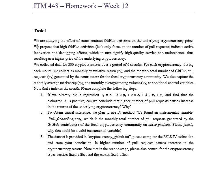 ITM 448 – Homework – Week 12 Task 1 We are studying | Chegg.com