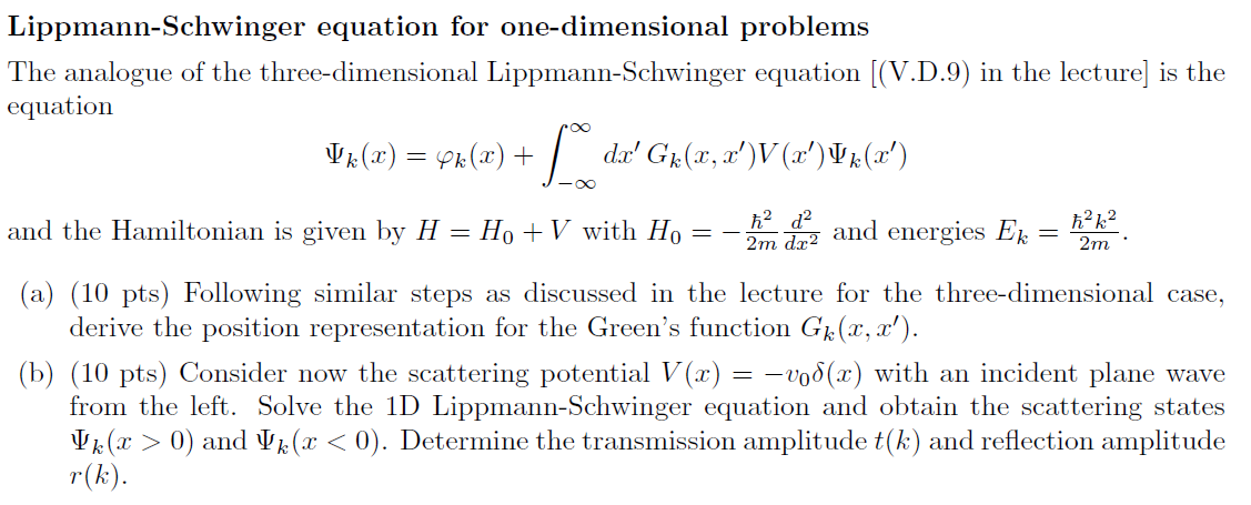 Uk X 4k 2 J Lippmann Schwinger Equation For O Chegg Com