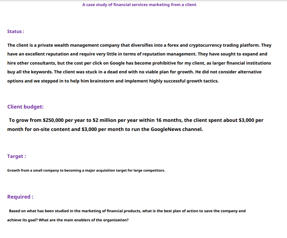 case study on financial marketing