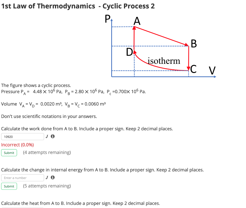 Solved 1st Law of Thermodynamics - Cyclic Process 2 PA A B D | Chegg.com
