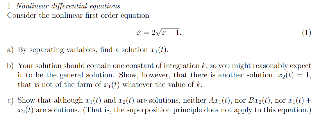 Solved 1. Nonlinear differential equations Consider the | Chegg.com