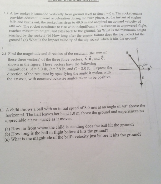 Solved 1.) A Toy Rocket Is Launched Vertically From Ground 