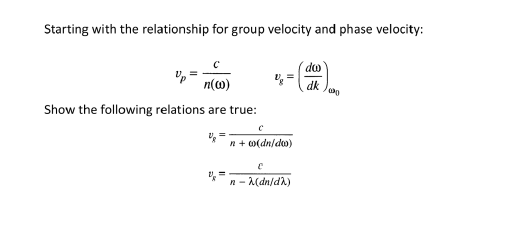 Solved Starting with the relationship for group velocity and | Chegg.com