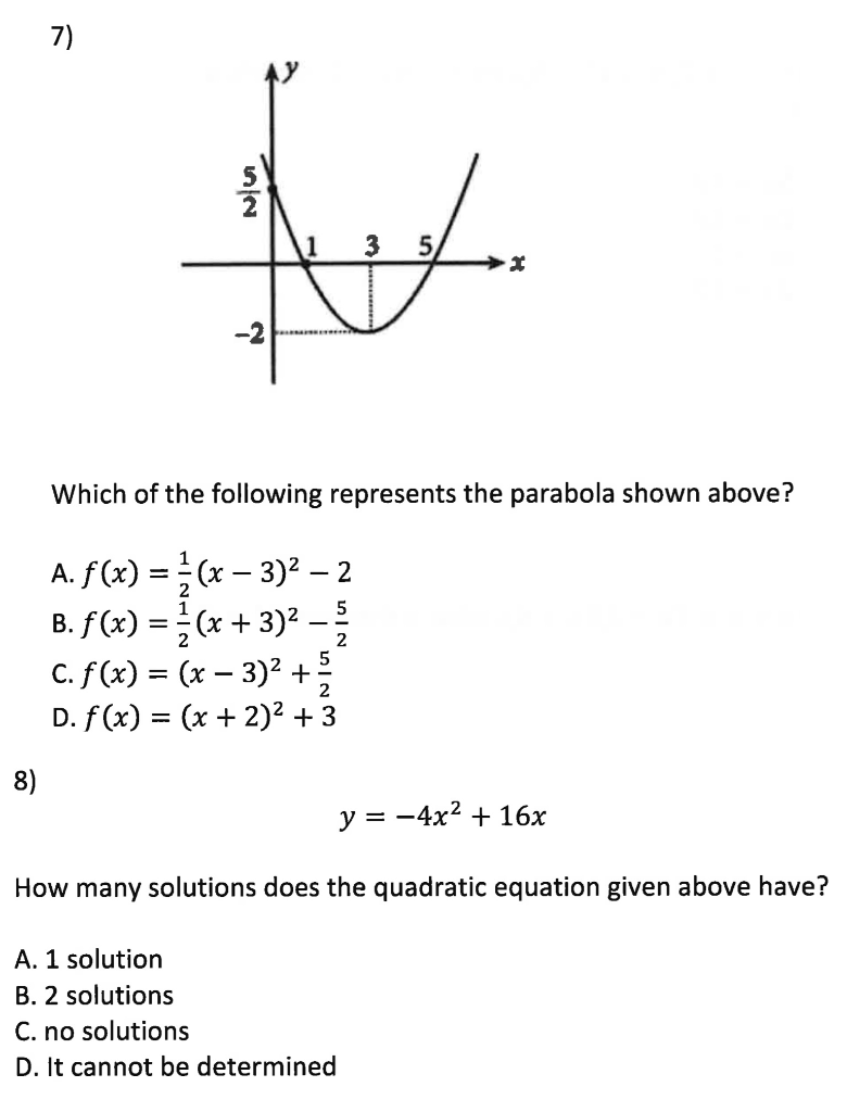 Solved 3 5 Which Of The Following Represents The Parabola Chegg Com