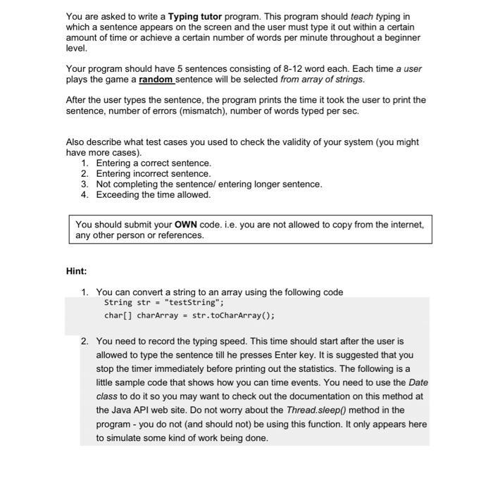 Solved You are asked to write a Typing tutor program. This | Chegg.com