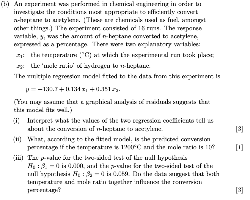 Solved (b) An Experiment Was Performed In Chemical | Chegg.com