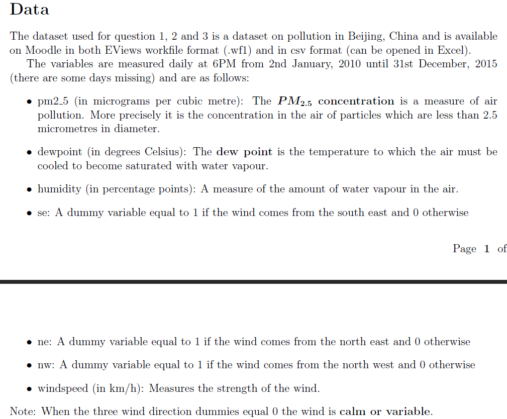 Data The dataset used for question 1 2 and 3 is a Chegg