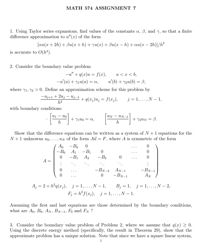 Math 574 Assignment 7 1 Using Taylor Series Expan Chegg Com