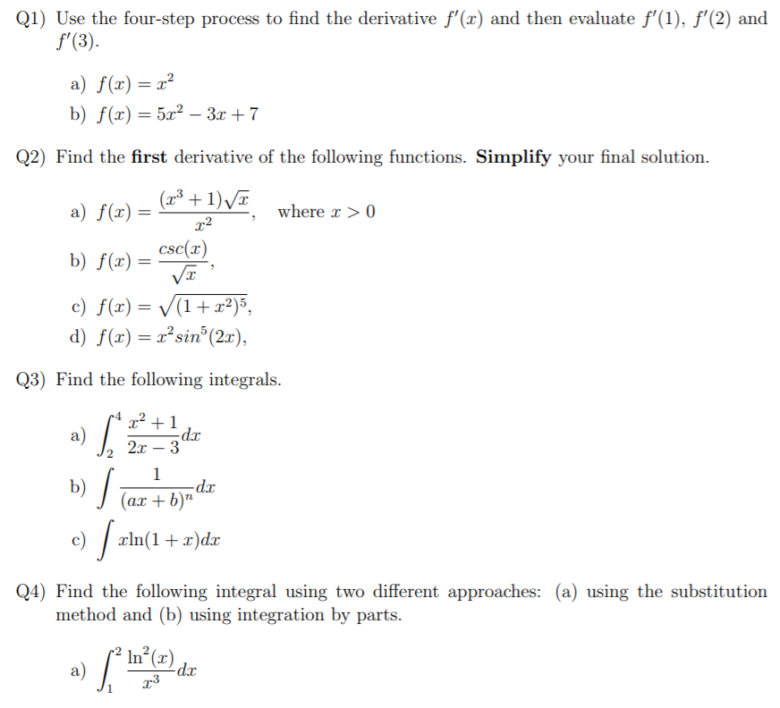 Solved Q1) Use the four-step process to find the derivative | Chegg.com