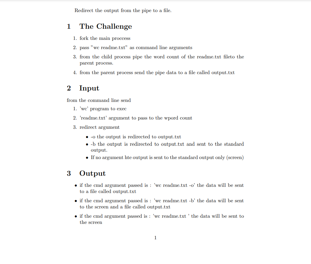Solved Redirect the output from the pipe to a file. 1 The