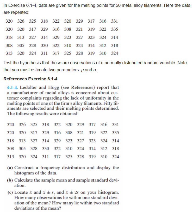Solved In Exercise 6.1-4, data are given for the melting | Chegg.com