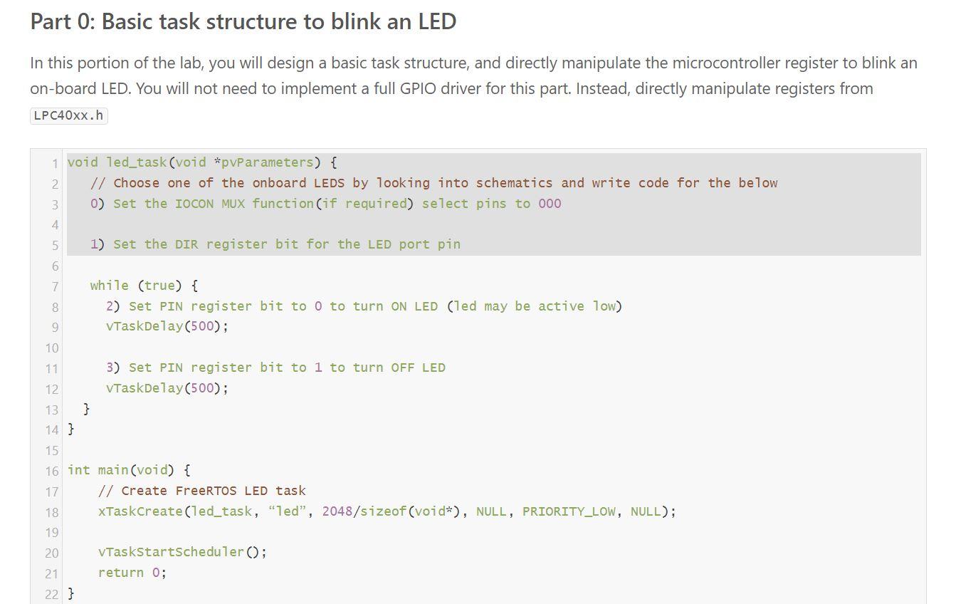 Part 0: Basic task structure to blink an LED In this | Chegg.com