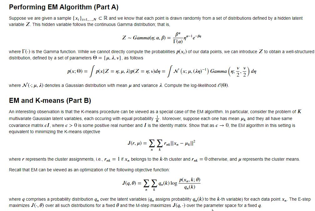Performing EM Algorithm (Part A) Suppose we are given | Chegg.com