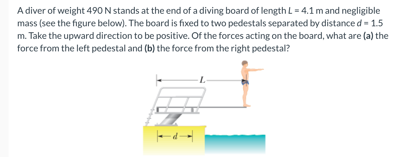 Solved A Diver Of Weight 490 N Stands At The End Of A Diving | Chegg.com