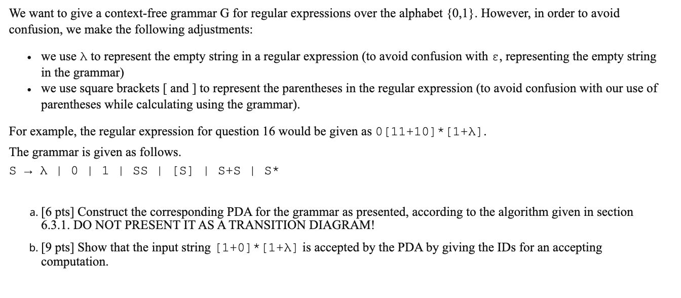 Solved We want to give a context-free grammar G for regular | Chegg.com