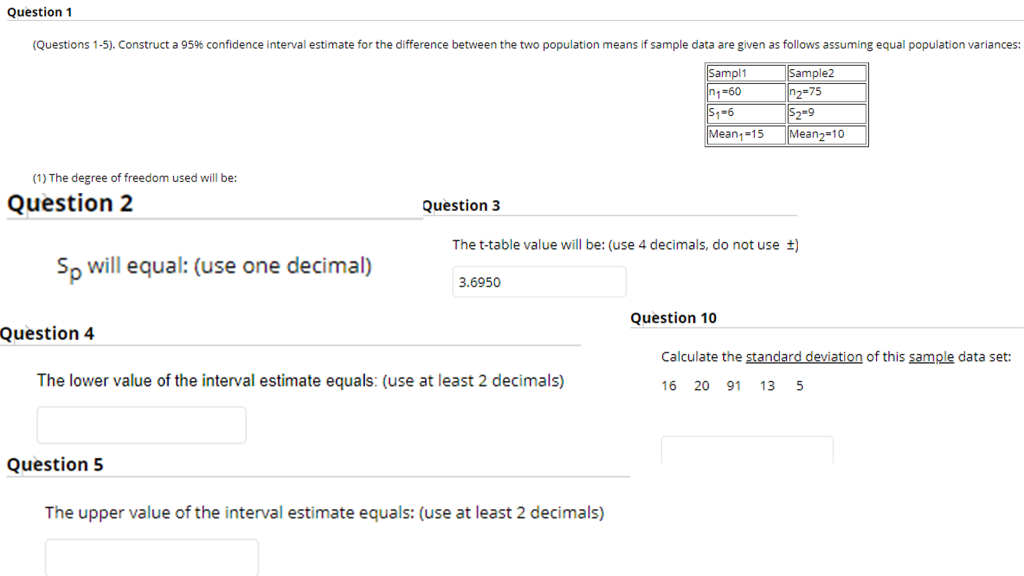 Solved Question 1 (Questions 1-5). Construct a 95% | Chegg.com