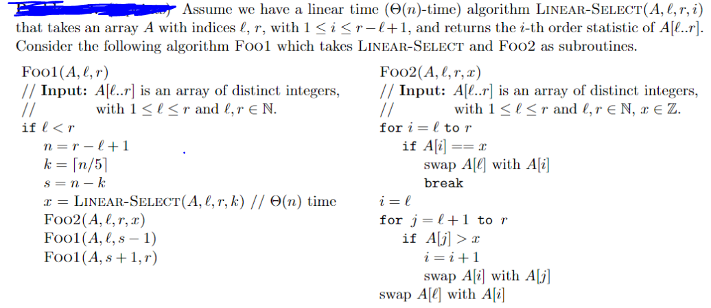Solved Give a formal statement about what algorithm Foo1 | Chegg.com